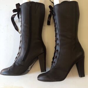 Hillard & Hanson Ladies "Trudy" Leather Victorian Heeled Lace Up/Zip Boots 6.5M